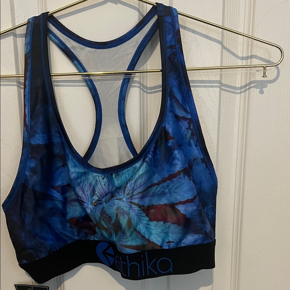 Ethika Women's Blue Leaf Print Sports Bra